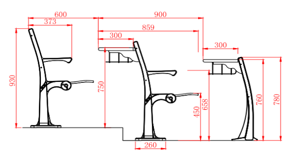 Reading classroom school Ladder Lecture Hall chair steel Backrest high school furniture student college folded desk