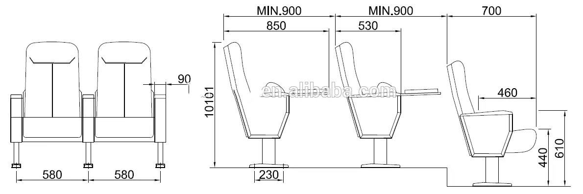 Stackable auditorium chair padded chair cinema commercial folding theater seats with writing pad