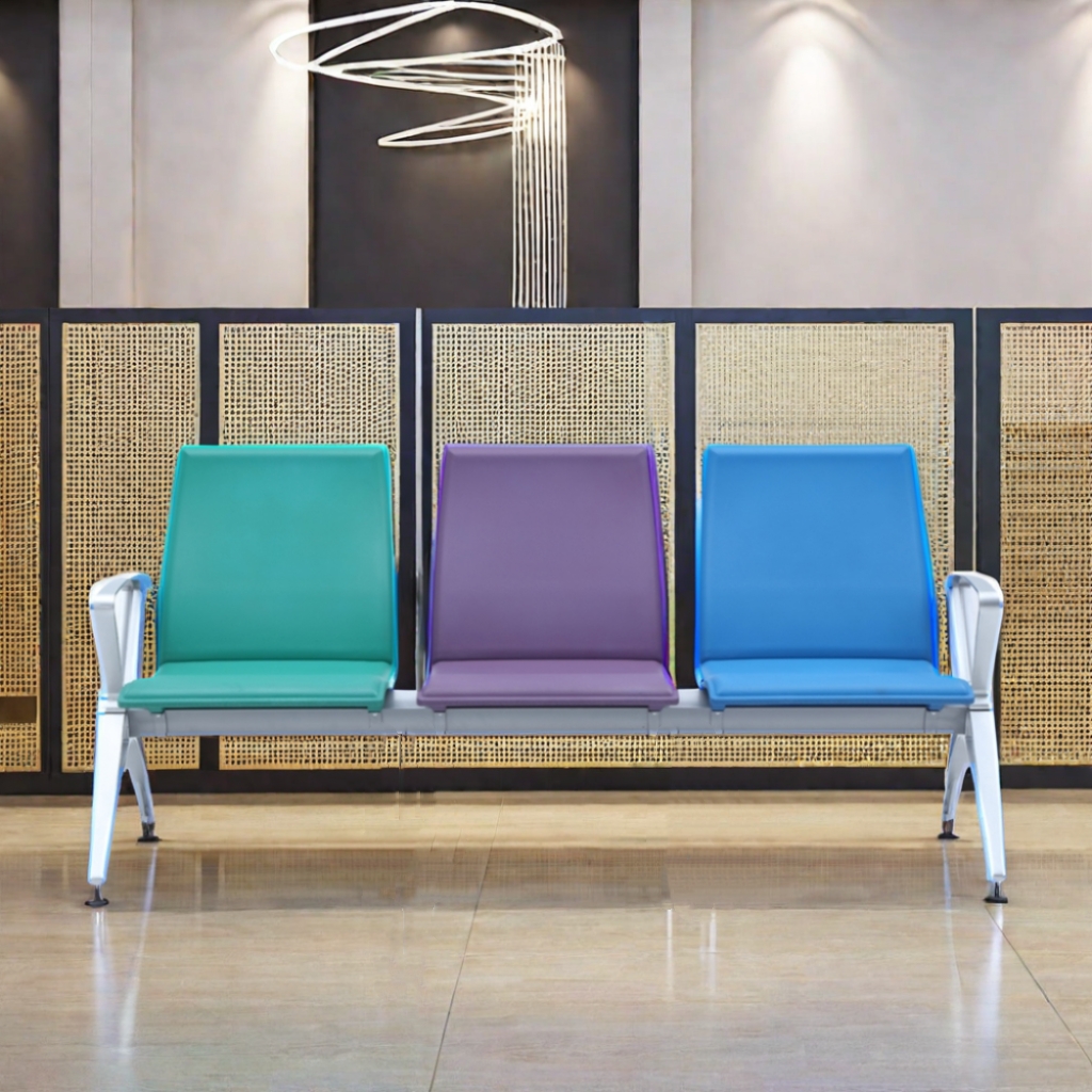 Factory Airport Waiting Chair Steel PU Leather Cushion Three Seats Tandem Bench Hospital 3 Seater Waiting Chair